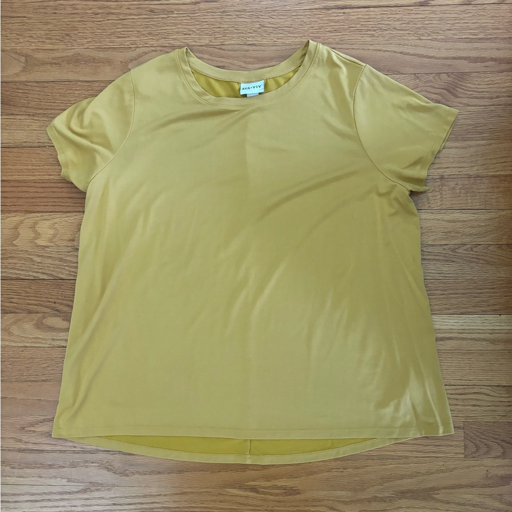 Ava & Viv Shirt Women’s X (14W) Mustard Yellow Crew Neck Top Casualwear